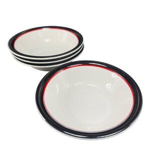 Ranmaru Tuxedo Japan Ceramic Stoneware Black Red White Deep Dish Bowl Set4 Bowls
